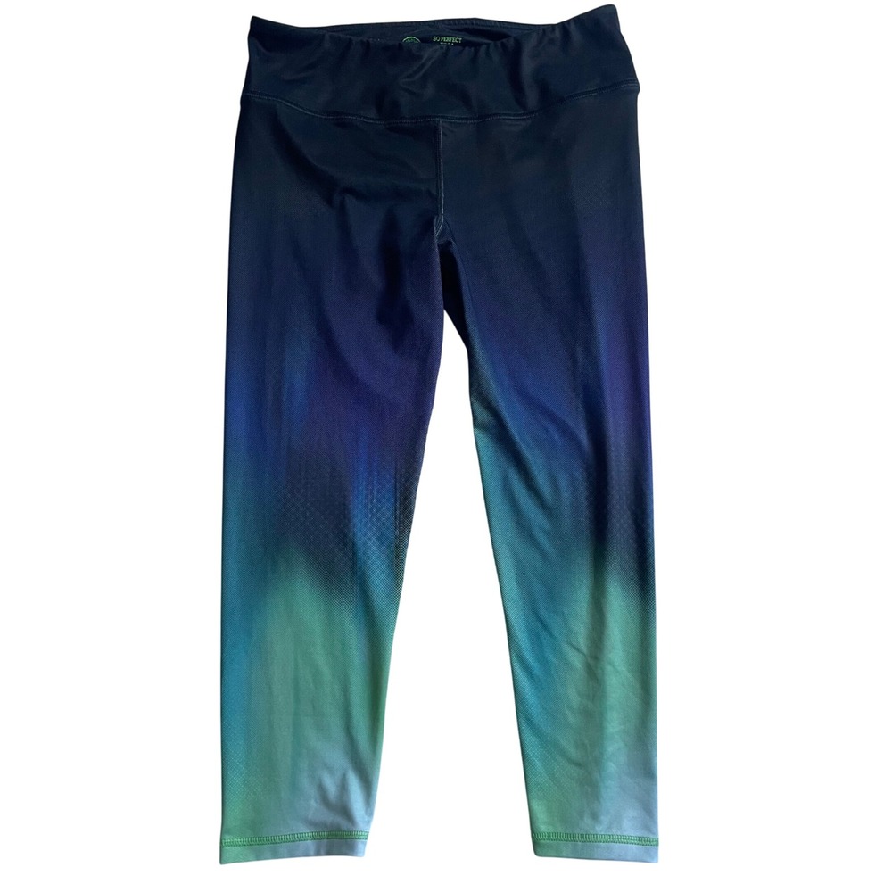 So Perfect Yoga Womens Medium Capri Leggings Blue Green Athletic Workout‎